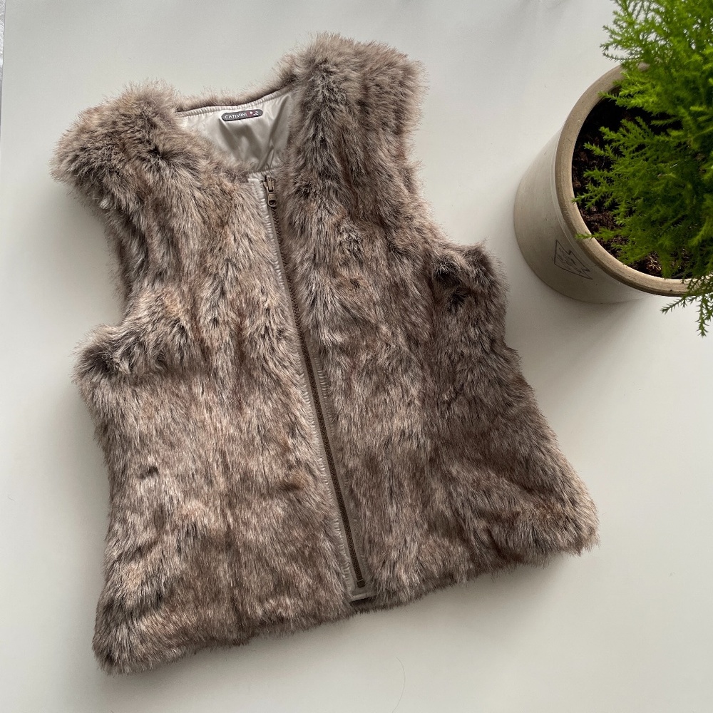 Catimini Faux Fur Reversible Vest Girls